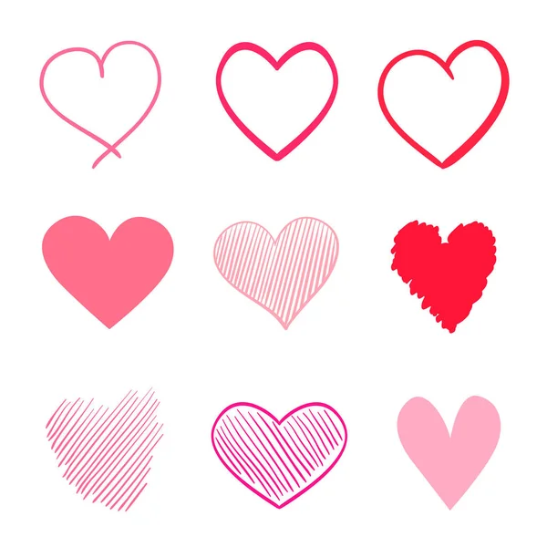 Grunge Πολύχρωμες Καρδιές Απομονωμένες Λευκό Φόντο Χέρι Σύνολο Σημάδια Αγάπης — Διανυσματικό Αρχείο
