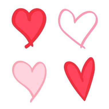 İzole beyaz arka plan üzerinde renkli trendy kalpler. Elle çizilmiş aşk belirtileri ayarlayın. Soyut resim tasarım için. Hat sanat yaratma. Renkli resimde. Yarım yamalak öğeleri sanat eserleri için