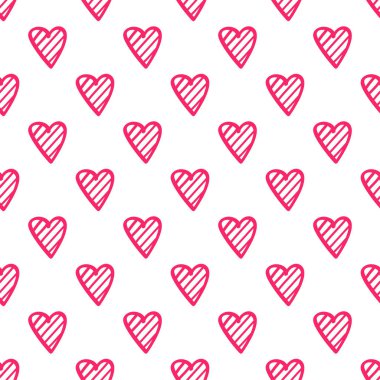 Elle çizilmiş kalpleri olan bir arka plan. Yüzeyde pürüzsüz duvar kağıdı