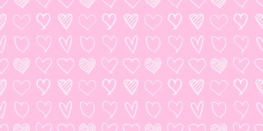 Kalpleri ile el çizilmiş renkli arka plan. Yüzeyde dikişsiz trendy duvar kağıdı. Aşk işaretleri ile soyut doku. Güzel bir desen. Afiş, el ilanı veya poster için yazdırın. Renkli illüstrasyon