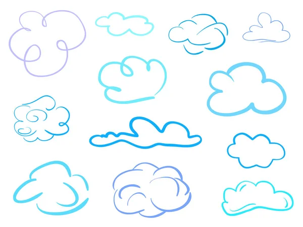 Nubes Coloridas Sobre Fondo Aislamiento Garabatos Incompletos Blanco Elementos Infográficos — Vector de stock