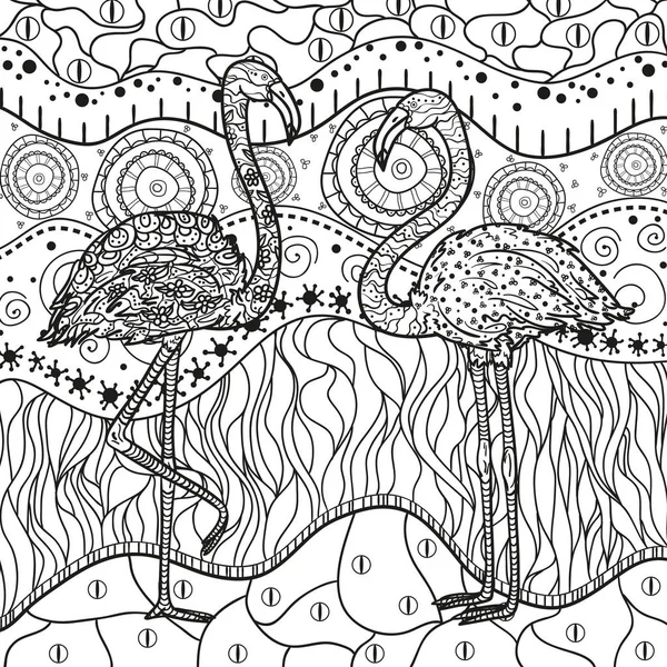 Wschodniej Wzór Kwadratowy Flamingi Biały Ptaki Ozdobne Ręcznie Rysowane Mandali — Wektor stockowy