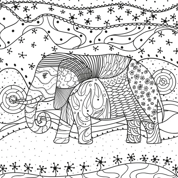 Patrón Oriental Abstracto Elefante Mandala Cuadrada Animal Dibujado Mano Con — Vector de stock