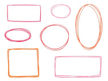 Hand drawn shapes on white. Abstract frameworks. Line art. Set of different signs. Colorful illustration. Doodles for artwork clipart