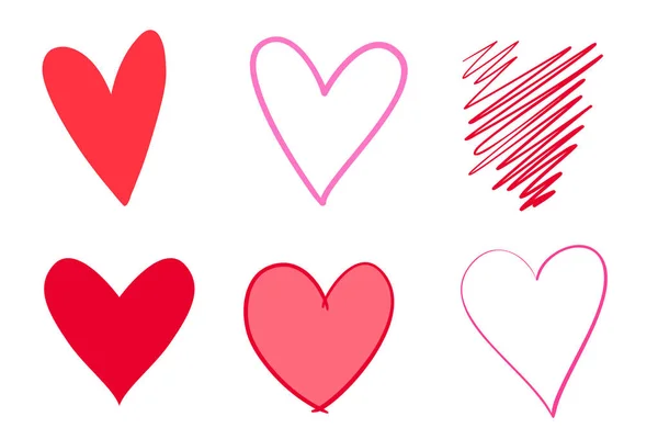Красочные Гранж Сердца Изолированном Белом Фоне Ручной Набор Знаков Любви — стоковый вектор