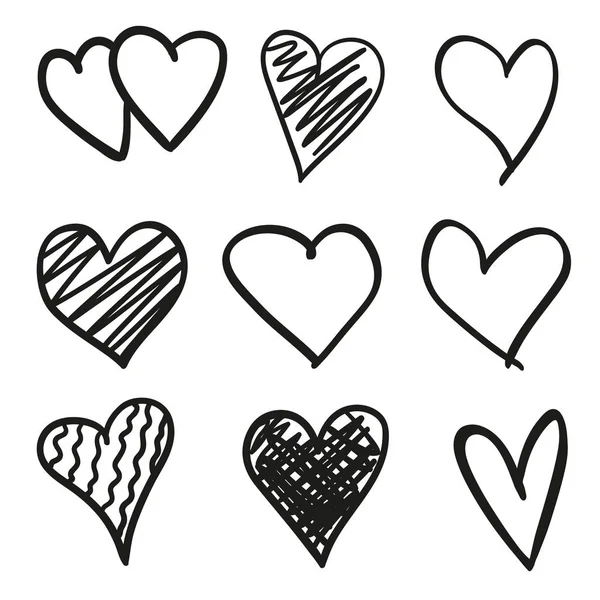 El grunge kalpler izole beyaz zemin üzerine çekilmiş. Aşk belirtileri ayarlayın. Benzersiz görüntü tasarımı için. Siyah beyaz resim. Tasarım öğeleri