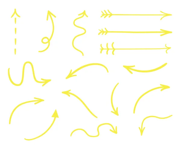 抽象箭头 在白色上隔离的彩色信息图元素 一组不同的指标标志 纠结的手绘制简单的指针 线条艺术 — 图库矢量图片
