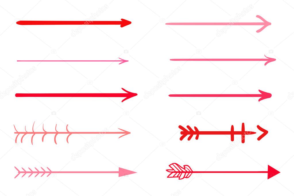 Infographic elements on isolation background. Hand drawn abstract arrows on white. Set of different pointers. Colorful illustration. Doodles for artwork