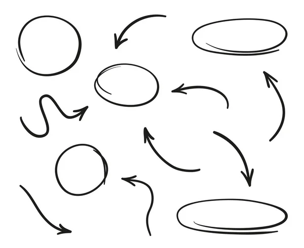 隔离背景上的信息图形元素 圆圈和箭头的集合 设计标志 手绘简单的指针 线条艺术 抽象符号 工作涂鸦 — 图库矢量图片