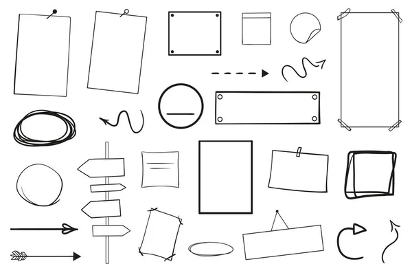 在白色上隔离的信息图元素 一组不同的指标标志 素描元素 手绘框架和箭头 抽象框架 线条艺术 黑色和白色插图 — 图库矢量图片