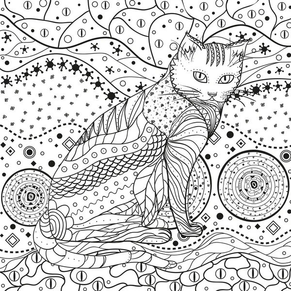 Abstrakt Asiatisk Mønster Med Katt Isolert Hvitt Zentangle Håndtegnede Abstrakte – stockvektor