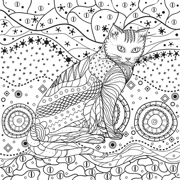 Абстрактний Азіатський Візерунок Кішкою Ізольованому Білому Рука Намальована Абстрактними Візерунками — стоковий вектор