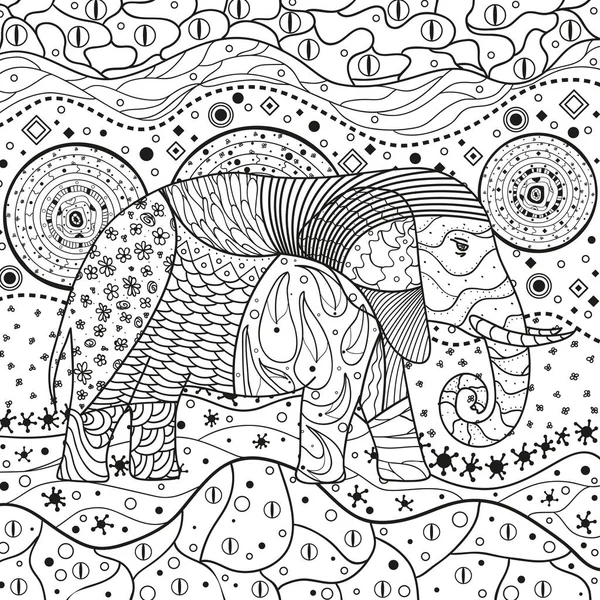 Patrón Oriental Abstracto Elefante Mandala Cuadrada Animal Dibujado Mano Con — Vector de stock