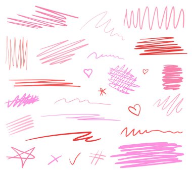 Hand drawn chaotic shapes and underlines on white. Abstract backgrounds with array of lines. Stroke chaotic patterns. Colorful illustration. Sketchy elements for posters and flyers clipart