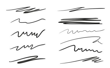 Hand drawn underlines on white. Abstract backgrounds with array of lines. Stroke chaotic patterns. Black and white illustration. Sketchy elements for posters and flyers clipart