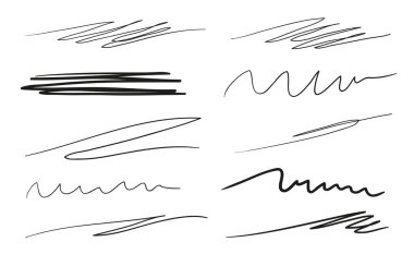 Beyaz elle çizilmiş alt çizgileri. Arka çizgiler bir dizi. Kontur kaotik desenleri. Siyah beyaz resim. Posterler ve el ilanları için yarım yamalak öğeleri