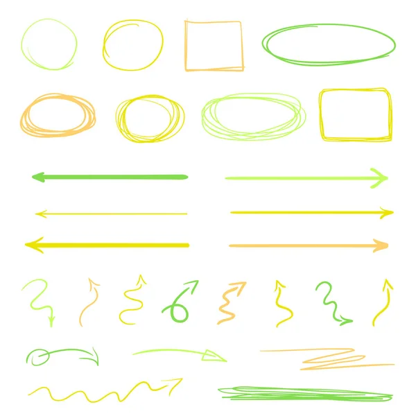 Formas Geométricas Coloridas Desenhadas Mão Branco Frameworks Abstratos Setas Arte — Vetor de Stock