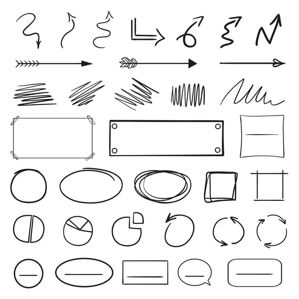 Elementos Infográficos Isolados Branco Conjunto Diferentes Sinais Indicadores Elementos Esboçados —  Vetores de Stock