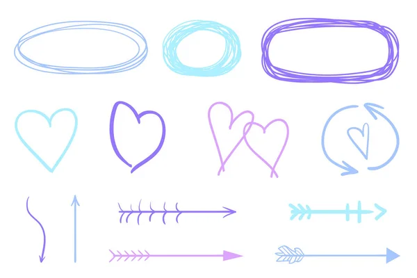 Formas Dibujadas Mano Blanco Flechas Abstractas Arte Línea Conjunto Diferentes — Archivo Imágenes Vectoriales