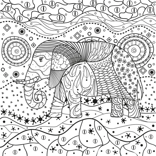 Абстрактний Східний Візерунок Слон Квадратній Мандалі Рука Намальована Тварина Племінними — стоковий вектор