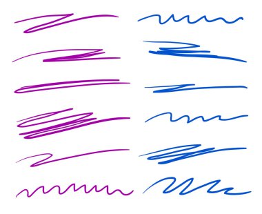 Hand drawn lettering underlines on white. Colored backgrounds with array of lines. Chaotic patterns. Colorful illustration. Sketchy elements clipart