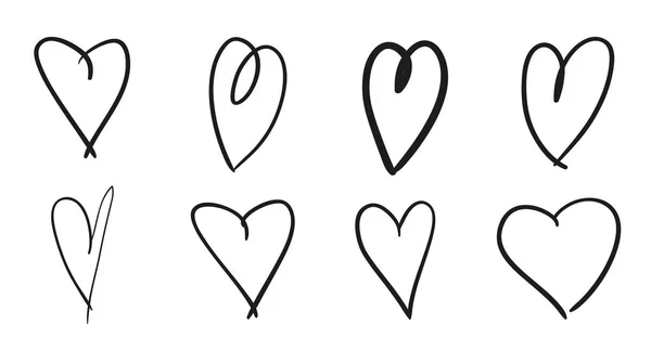 Handgezeichnete Grunge Herzen Auf Isoliertem Weißem Hintergrund Eine Reihe Von — Stockvektor