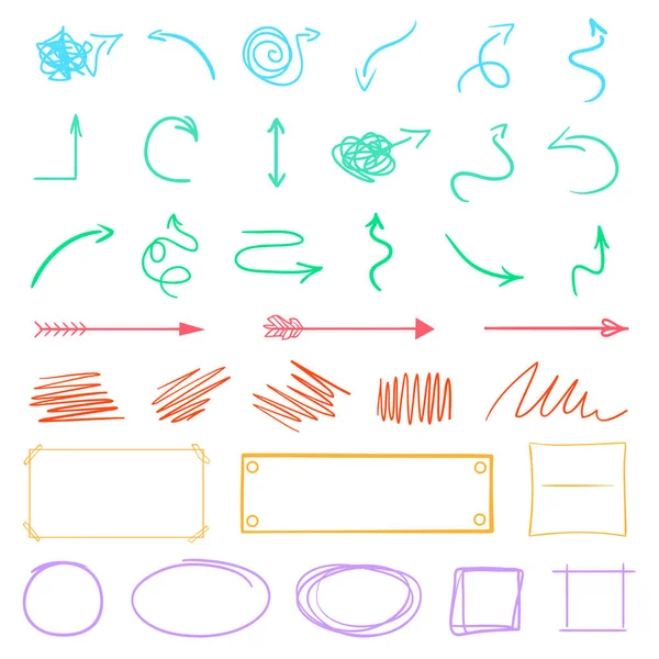 Elementos Infográficos Sobre Fondo Aislado Punteros Dibujados Mano Blanco Flechas — Archivo Imágenes Vectoriales