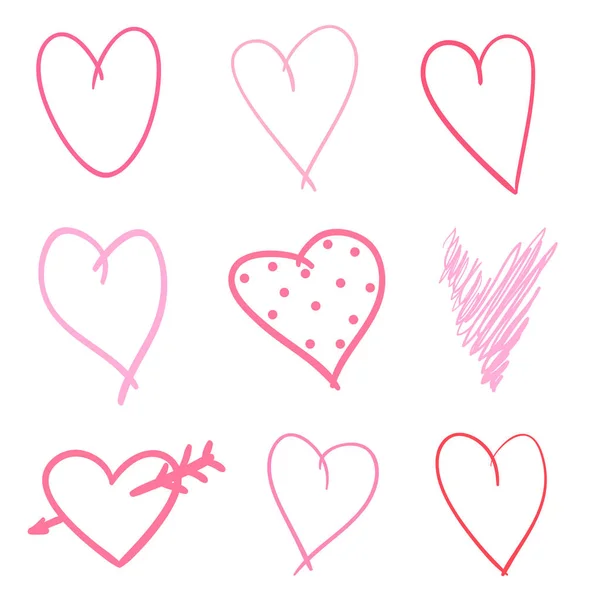 Abstract Hearts Isolated White Background Hand Drawn Set Love Signs — Stock Vector