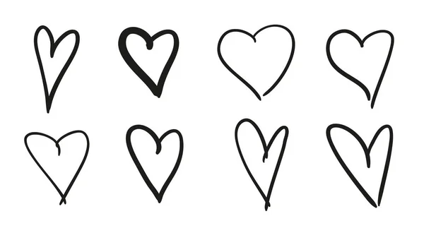 Handgezeichnete Abstrakte Herzen Auf Isoliertem Weißen Hintergrund Einzigartige Zeichen Für — Stockvektor