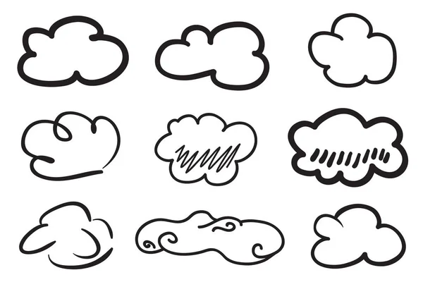 Wolken Auf Isolationshintergrund Nudeln Auf Weiß Handgezeichnete Linienkunst Schwarz Weiß — Stockvektor