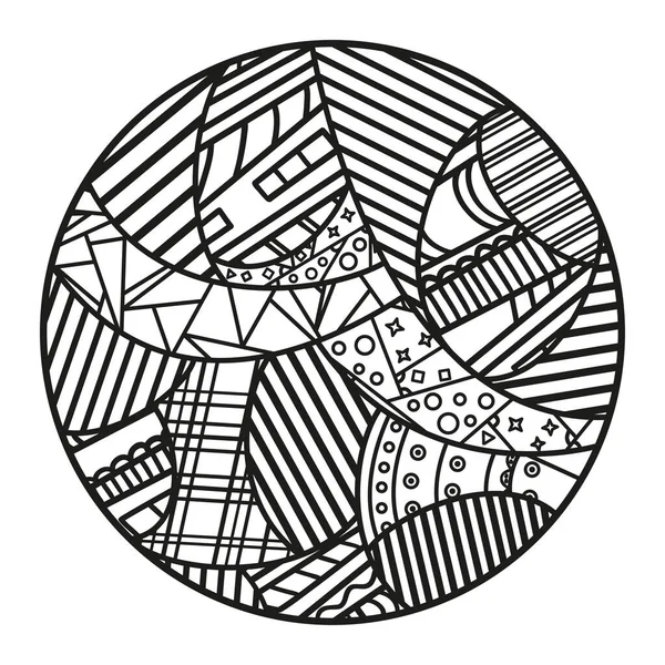 Soyut sanat. Zendala. İzole edilmiş arka planda el çizimi daire şeklinde mandala. Siyah beyaz illüstrasyon