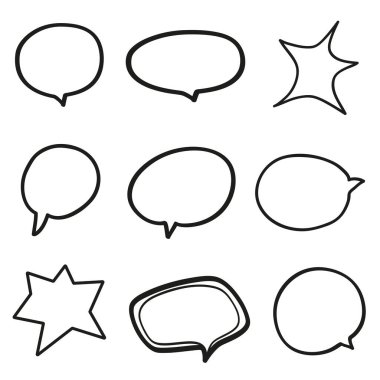 Beyazlar üzerinde düşünme ve konuşma baloncukları. Siyah beyaz illüstrasyon