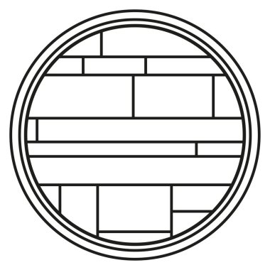 Lekeli cam pencere. Beyaz üzerine el çizimi daire deseni. Geometrik çizgi sanatı. Siyah beyaz illüstrasyon