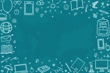 Okula dönelim. El yapımı okul malzemeleriyle donatılmış bir geçmiş. Pankart tasarımı