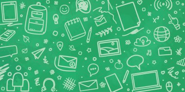 Okula dönelim. El çizimi okul malzemeleriyle renklendirilmiş.