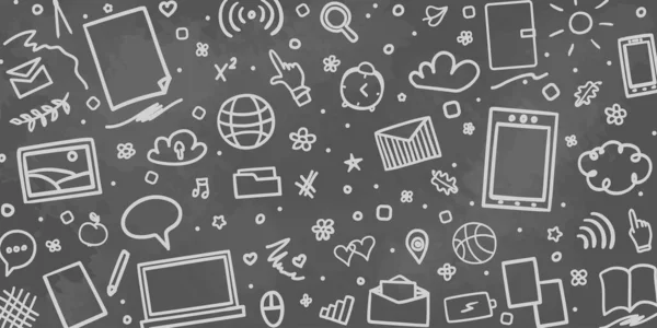 Soyut karatahta. Okula dönelim. Yarım yamalak okul malzemeleri ile desen