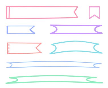 Soyut kurdele. İzole edilmiş arka planda renkli ana hatlar. Beyaz üzerine renkli kurdeleler