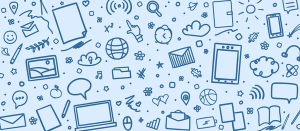 Okul malzemeleriyle desen. El çizimi arka plan. Okula dönelim. Eğitim kavramı