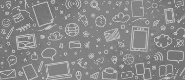 Okula dönelim. El yapımı okul malzemeleriyle donatılmış bir geçmiş. Siyah beyaz illüstrasyon