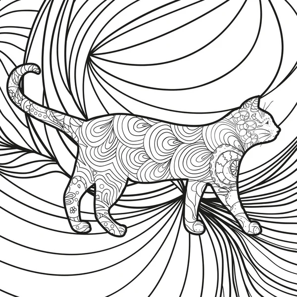 Gato Monocromo Forma Cuadrada Abstracta Patrón Abstracto Dibujado Mano Ilustración — Vector de stock