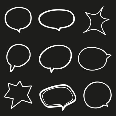 El çizimi düşünme ve konuşma baloncukları. Siyah beyaz illüstrasyon