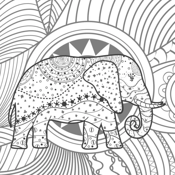 Patrón Cuadrado Elefante Abstracto Animal Dibujado Mano Con Patrones Adornados — Vector de stock