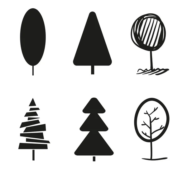 Zwarte Bomen Geïsoleerde Achtergrond Kerstbomen Wit Zwart Wit Illustratie — Stockvector
