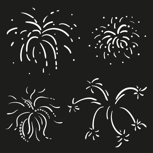 Festtagsfeuerwerk Auf Isoliertem Schwarzem Hintergrund Handgezeichnete Explosion Schwarz Weiß Illustration — Stockvektor