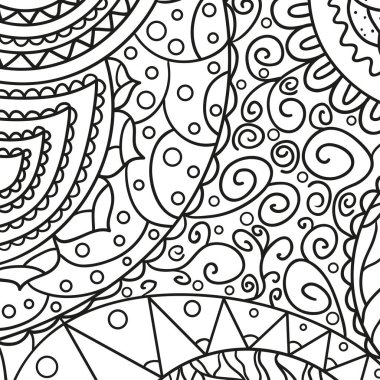 Kare şeklindeki desen. İzole edilmiş arka planda elle çizilmiş mandala. Siyah beyaz illüstrasyon