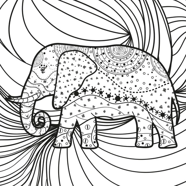 Patrón Cuadrado Elefante Dibujado Mano Con Patrones Ornamentados Diseño Para — Vector de stock