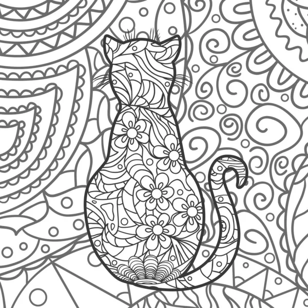 Čtverec Kočka Abstraktním Čtvercovém Tvaru Ručně Kreslený Abstraktní Vzor Černobílá — Stockový vektor