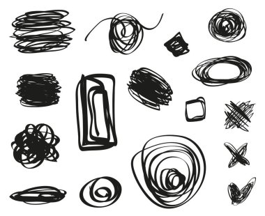 Beyazın üzerine el yazması yumurtalar. Taslak çizimi. Soyut çizimler. Çekici elementler. Siyah beyaz illüstrasyon