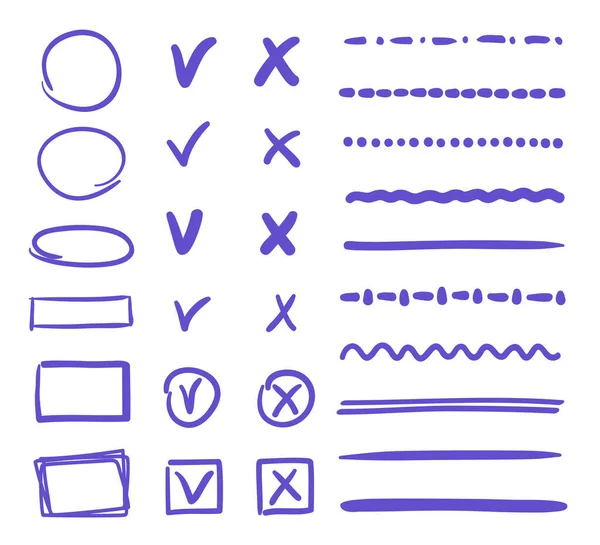 Signos Símbolos Dibujados Mano Coloridos Elementos Esbozados Garabatos Incompletos Blanco — Vector de stock