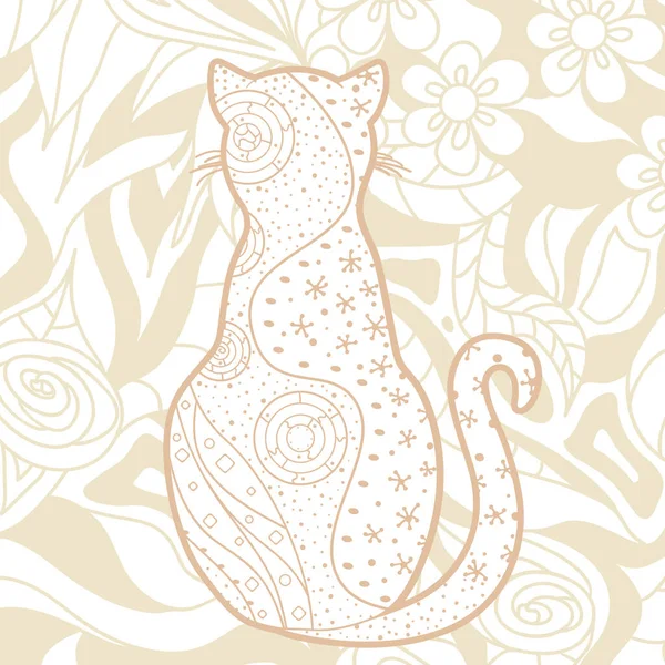 Patrón Intrincado Cuadrado Mandala Dibujado Mano Con Gato Adornado Diseño — Vector de stock